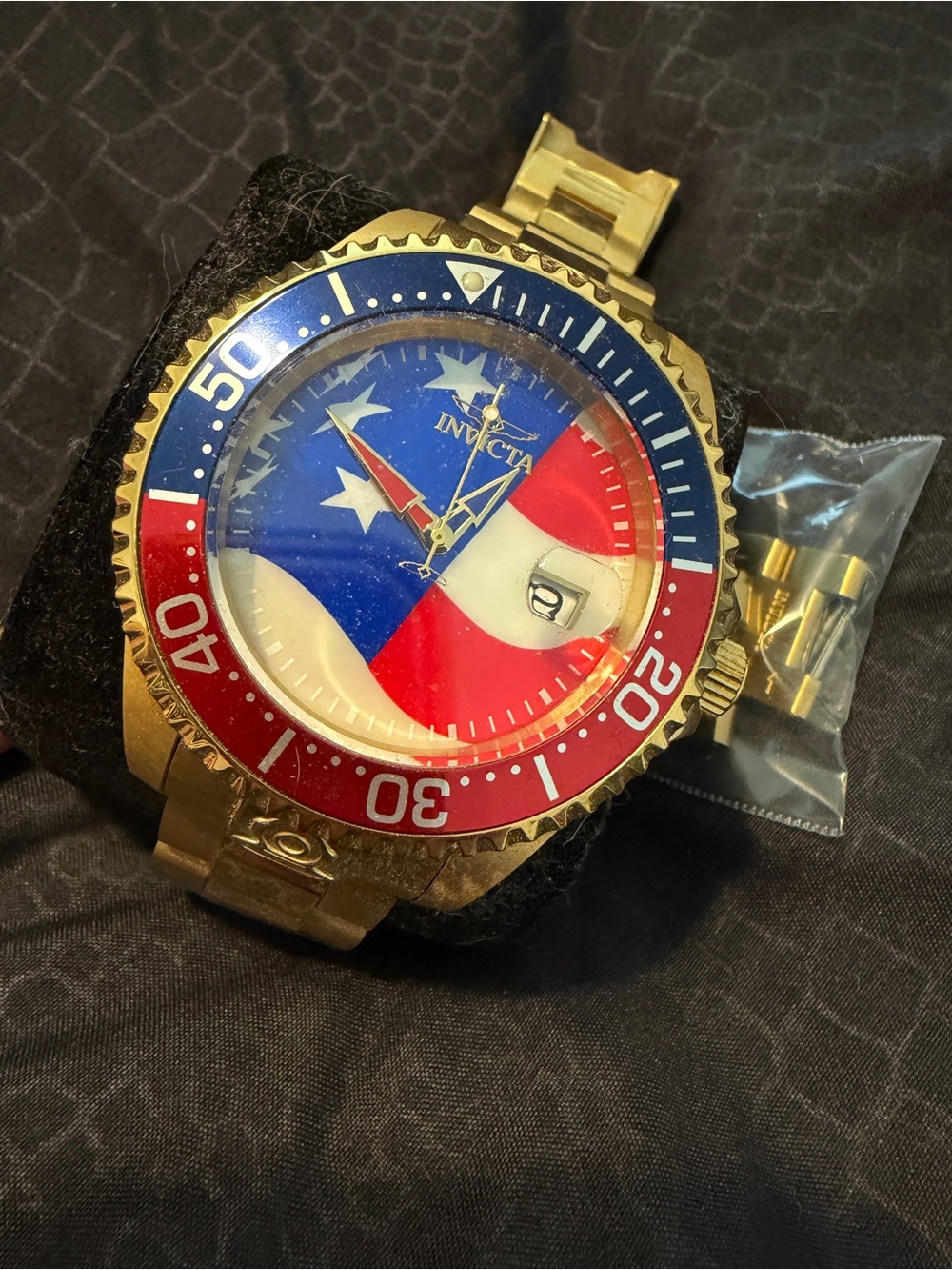 Invicta Gold Tone Dive Watch with Red, White and Blue Flag Dial